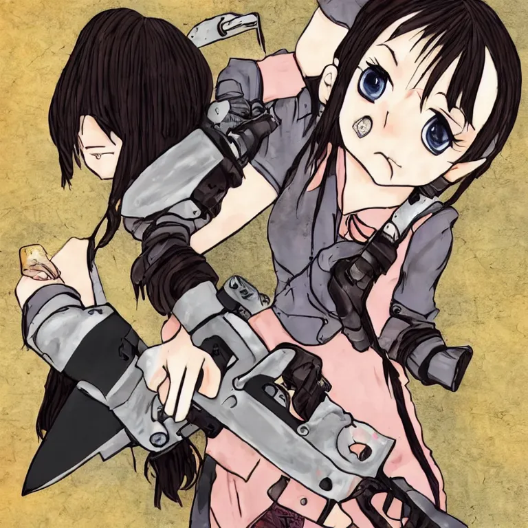 Prompt: manga girl holding a chainsaw