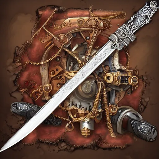 Prompt: a steampunk sword, intricate, artstation