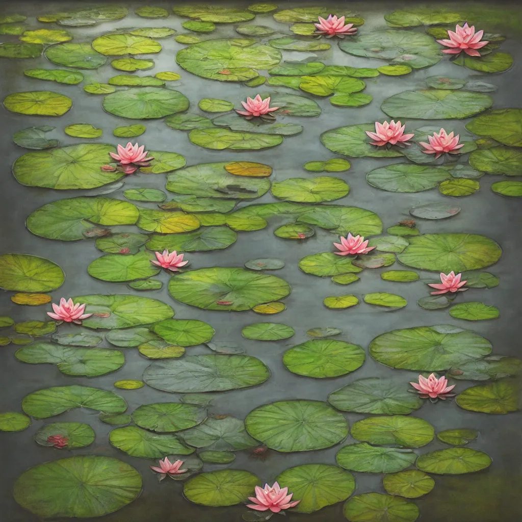 Prompt: a pond with lotus flowers and leaves through frosted glass with raindrops bears the words summer tales, photorealistic, detailed, realistic render, hyper realism, summer color pattern, album cover, trending in artstation