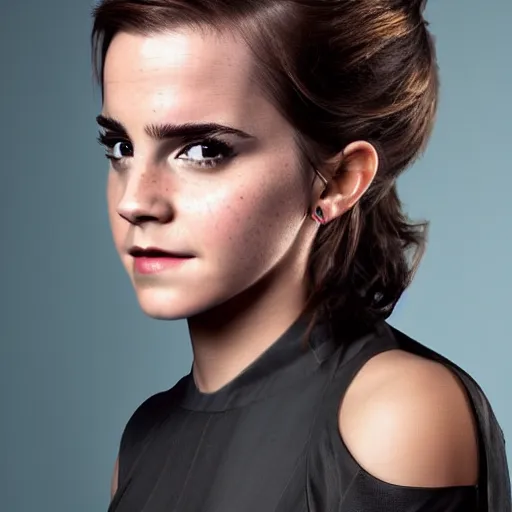 Image similar to Professional portrait of male Emma Watson. A photograph of Emma Watson as a man. Gender switched Emma Watson. Studio lighting