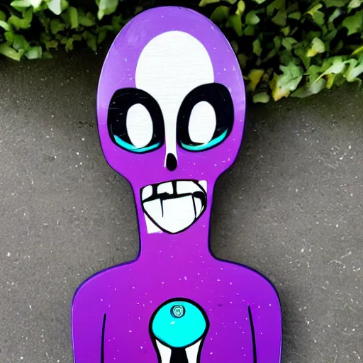 Image similar to purple alien at skateboard