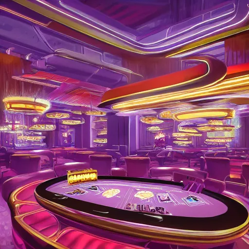 Image similar to futuristic casino, crisp, artistic, artstation, luxury, las vegas, beautiful, concept art