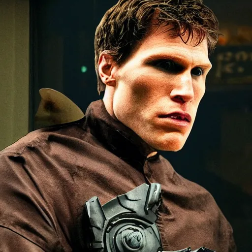 Image similar to Live Action Still of Jerma985 in The Dark Knight, real life, hyperrealistic, ultra realistic, realistic, highly detailed, epic, HD quality, 8k resolution, body and headshot, film still