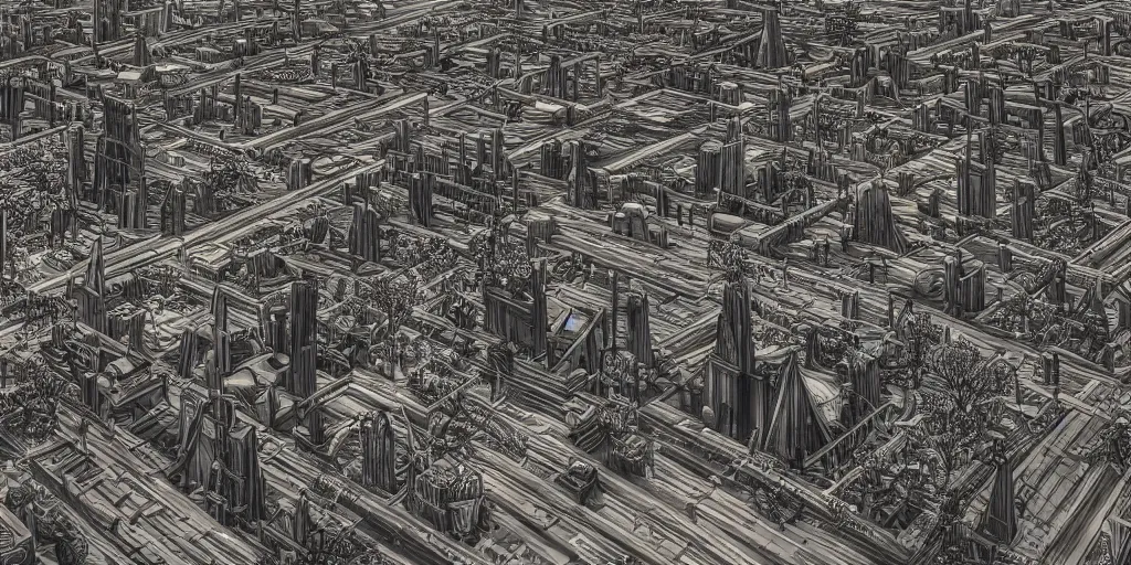 Prompt: cinematic still of hyper detailed street leve view realistic afro steampunk city designed by frank lloyd wright architect, helicopters, deep perspective, wide angle, insanely detailed and intricate,