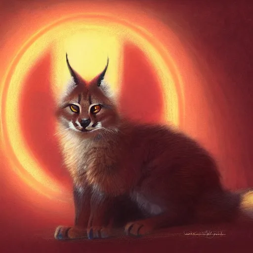 Prompt: sad cute fluffy caracal holding a red marker and pencil with paws, atmospheric lighting, intricate, volumetric lighting, digital art, highly detailed by gaston bussiere, craig mullins, j. c. leyendecker 8 k