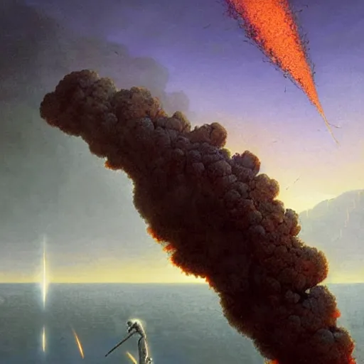 Prompt: A digital painting of a meteor containing an insect hive burning up in the atmosphere, Wayne Barlowe Greg Rutkowski