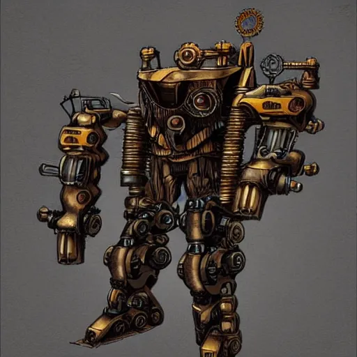 Image similar to steampunk mech. atmospheric. realistic