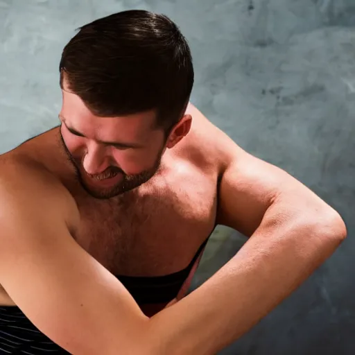 Image similar to man getting his armpits tickled by another man