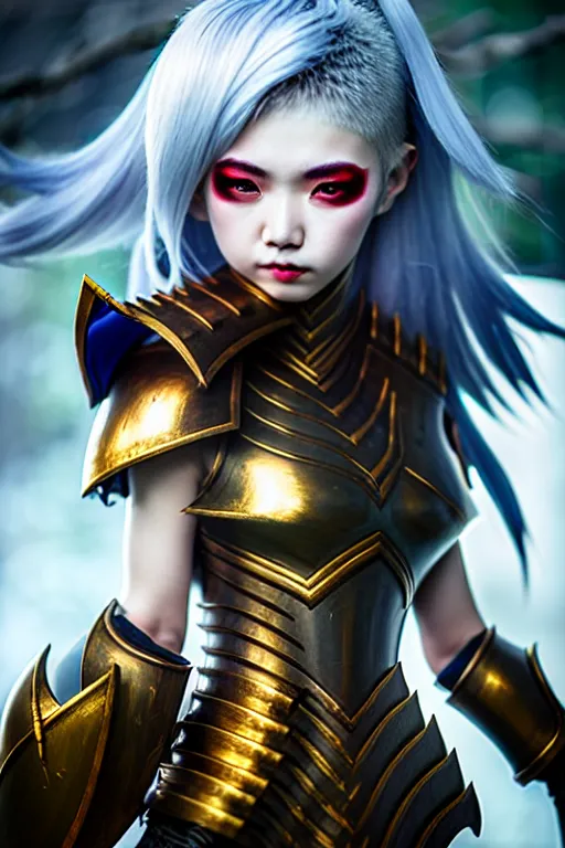 Prompt: sakimi chan, battle armor, detailed face, white skin, dramatic lighting, tony sart, unreal engine, wind, lightning
