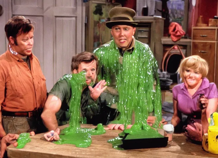 Image similar to the episode of M.A.S.H. where everyone gets covered with nickelodeon slime hd