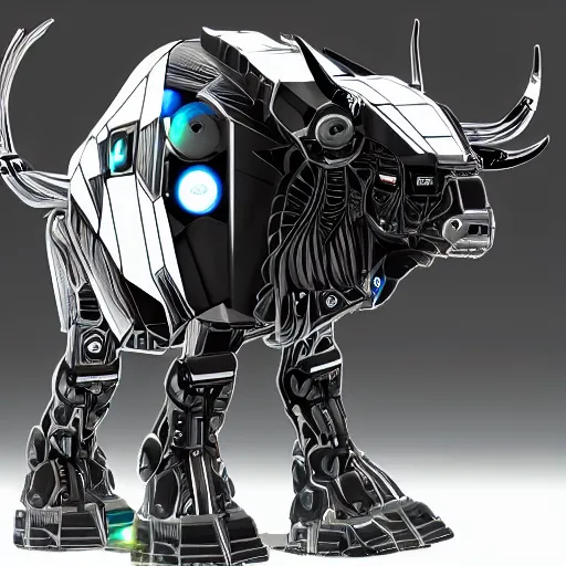 Image similar to a cybertronic bison, leds, high detail, sharp, studio, digital art