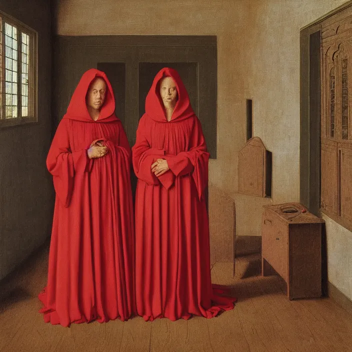 Image similar to handmaids tale, by jan van eyck, 8 k, medium - format print