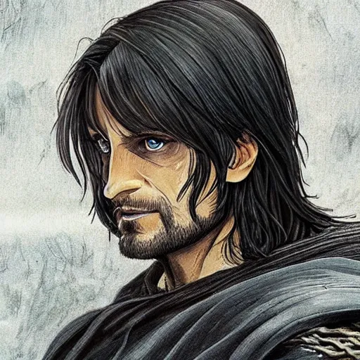 Image similar to aragorn in an anime world, incredibly detailed, ultra realistic