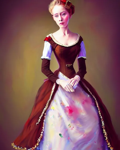 Prompt: art - by - fkey!! - trending - on - artstation - 4 k full - body painting of an elegantly dressed maid. painterly. museum - quality.