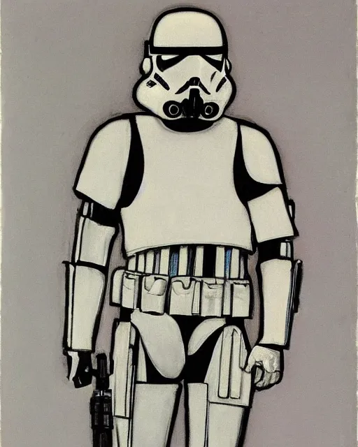 Image similar to portrait of a stormtrooper by egon schiele