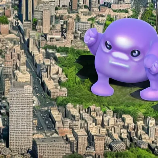 Prompt: giant evil jelly baby attacking a city