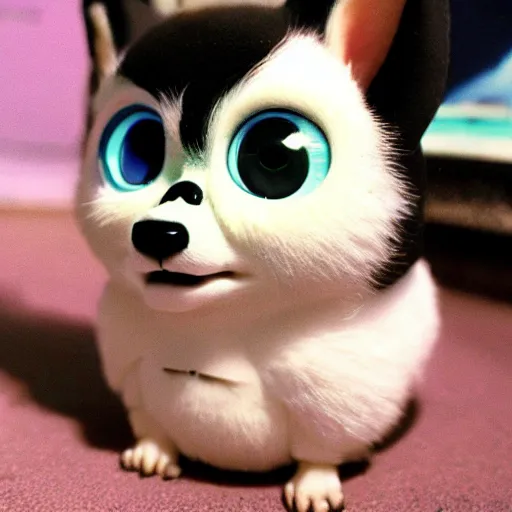 Image similar to cute corgi furby, scene from an anime by studio ghibli