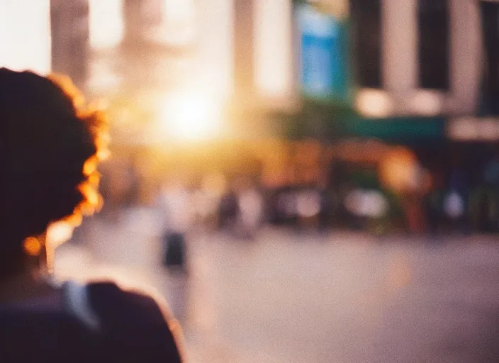 Image similar to a 3 5 mm photo from the back of a woman watching a parade, splash art, movie still, bokeh, canon 5 0 mm, cinematic lighting, dramatic, film, photography, golden hour, depth of field, award - winning, anamorphic lens flare, 8 k, hyper detailed, 3 5 mm film grain