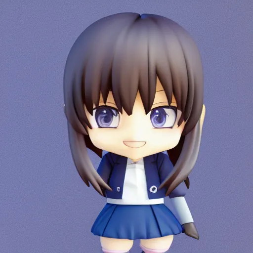 Image similar to character face portrait of a singular kawaii chibi in the sytle of kyoto animation, in simple background, nendoroid eyes, blender, toon rendering, toon shader