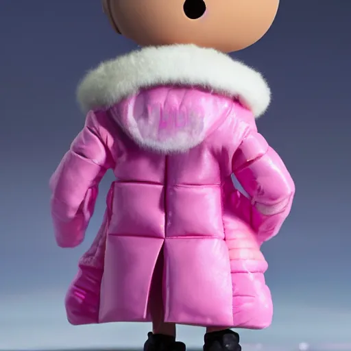 Image similar to magic mushroom, david bowie wearing pink puffy bomber jacket with white fur, nendroid, craig mullins style