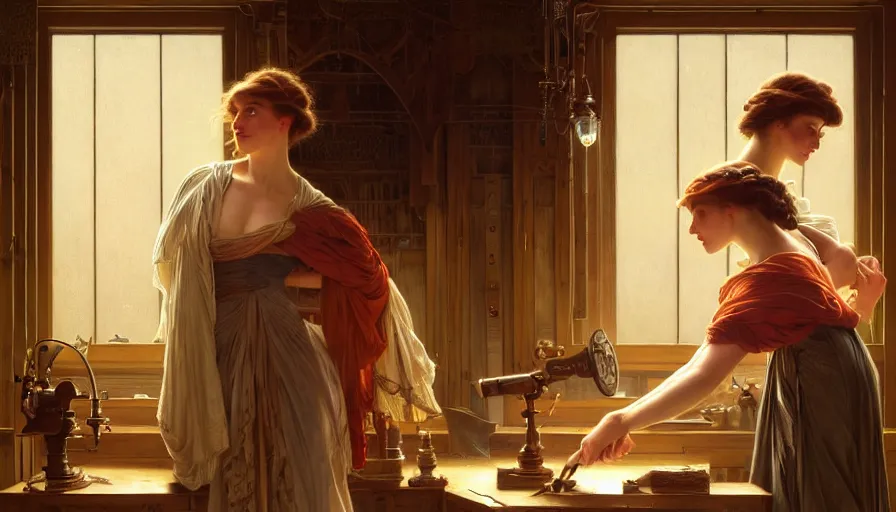 Image similar to highly detailed oil painting | very intricate | cinematic lighting | award - winning | craftsman | building a piece of furniture in their workshop | by charlie bowater, by greg rutkowski, by j. c. leyendecker and edmund blair leighton, beautiful cinematic light, american romanticism, by alphonse mucha, artstation, cgsociety, official art, octane