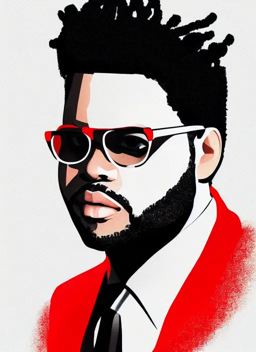 a portrait of The Weeknd with a red suit and glasses, | Stable ...