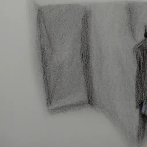 Prompt: the drawn man in jacket looks out into the black endless distance in the rain. pencil sketch