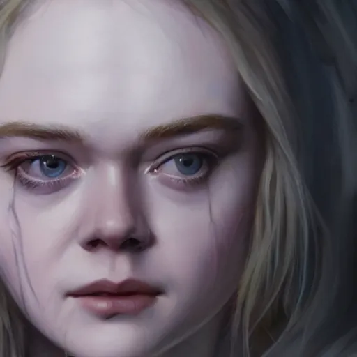 Image similar to ultra realistic portrait painting of elle fanning in death stranding, art by frank frazetta, 4 k, ultra realistic, highly detailed, epic lighting