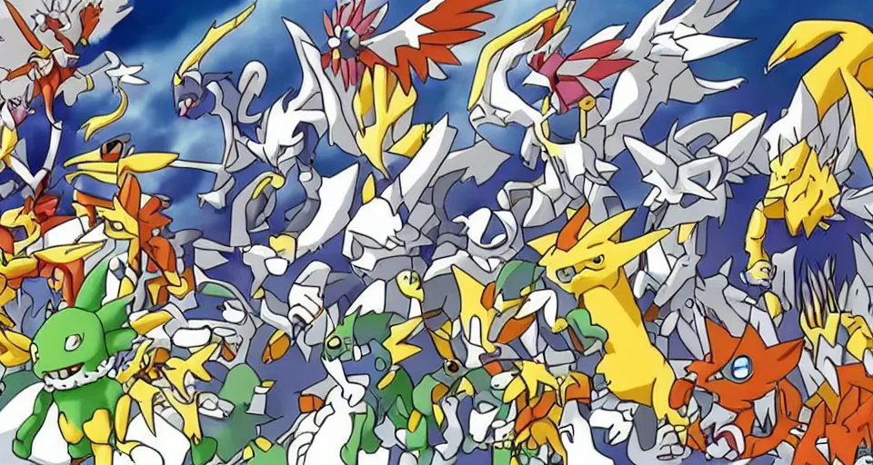 Image similar to Digimon evolutionary line, growing increasingly powerful and complex. Cute, angelic, divine.