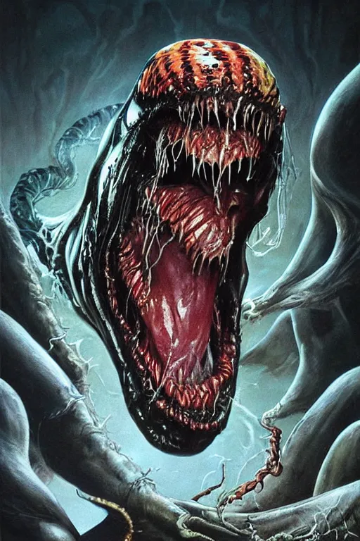 Image similar to venom. art by tomasz alen kopera and glenn fabry.