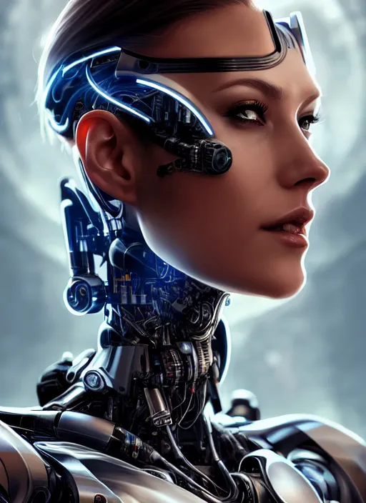 Image similar to photo of a gorgeous cyborg woman in the style of stefan kostic, realistic, sharp focus, 8 k high definition, insanely detailed, intricate, elegant, art by stanley lau and artgerm