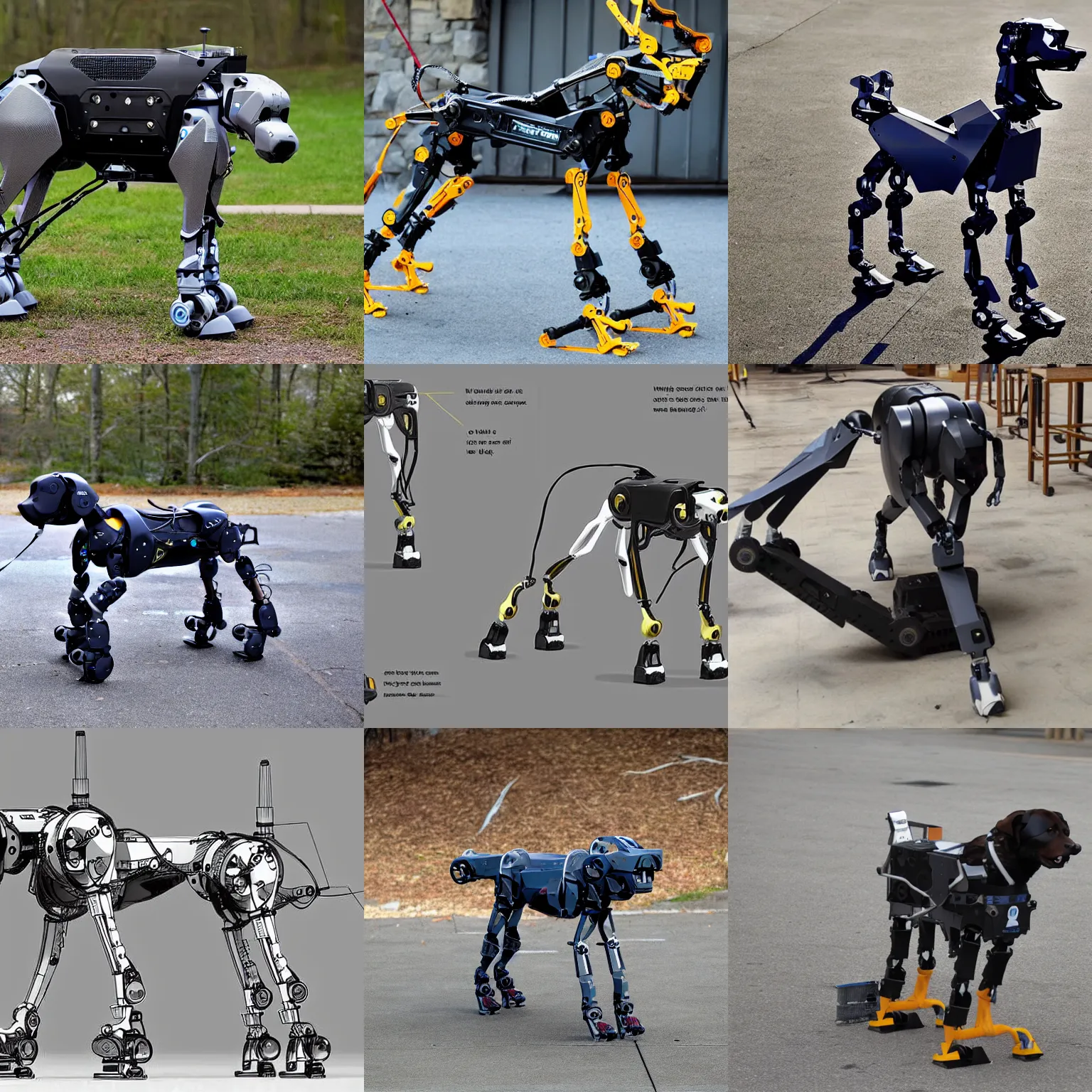 Prompt: boston dynamics dog robot concept, plans, blueprints, assembly instructions