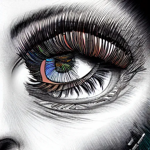 Image similar to eyelashes on fire, digital art, hyper detailed