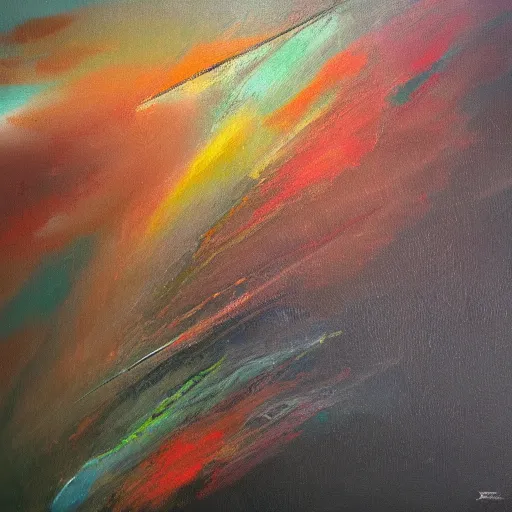 Image similar to silent beams shining through calm winds, abstract, oil on canvas, brushstrokes,