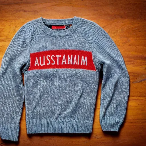 Prompt: an advertisement photo of a sweater with amsterdam sewn onto it