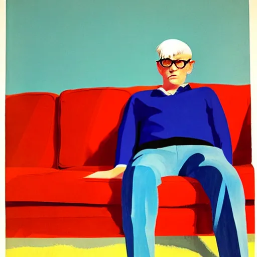 Prompt: Couch Surfing by David Hockney, Andy Shaw, Edward Hopper, 1968, exhibition catalog