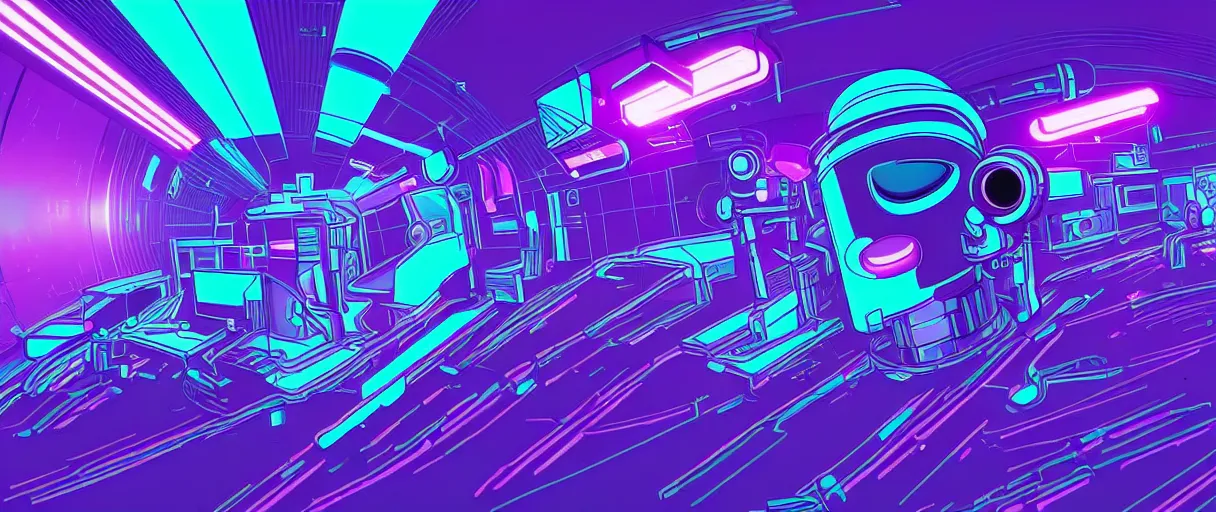 Prompt: hyper detailed 2090s neo-surreal neon purple and teal propaganda torn poster of space workers sharp cinematic lighting 8k wide angle shallow depth of field