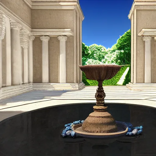 Prompt: design of a fountain, roman style, white color scheme, vivid lighting, photorealist, 4 k