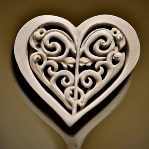 Image similar to intricate heart carved into ivory, c anon 5 d 5 0 mm lens