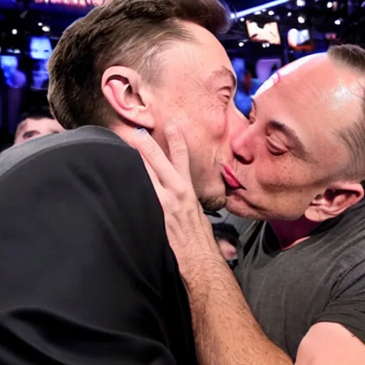 Prompt: joe rogan kissing elon musk