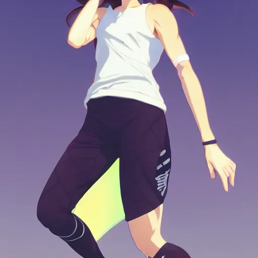 Prompt: girl running, sport clothing, anime style, short hair, hair down, symmetrical facial features, shoulder eyes, from arknights, hyper realistic, 4 k, rule of thirds, extreme detail, detailed drawing, trending artstation, realistic lighting, by alphonse mucha, greg rutkowski, sharp focus, backlit