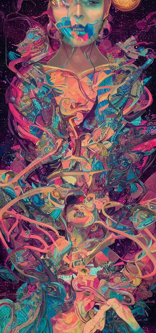 Image similar to Tristan Eaton, victo ngai, peter mohrbacher, artgerm scene of distant galaxy. psychedelic. neon colors