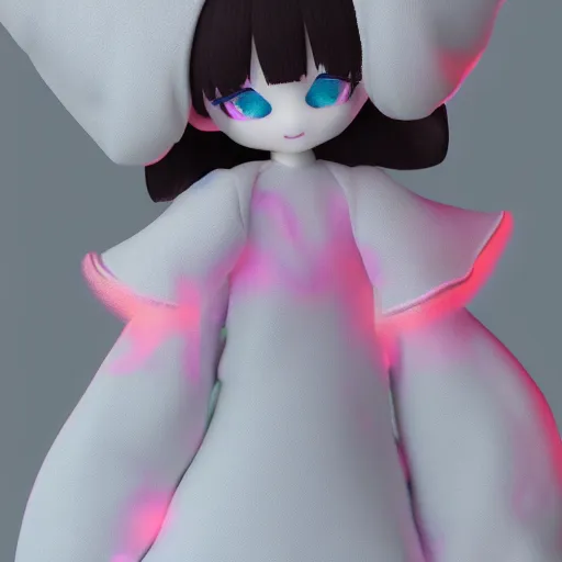 Prompt: cute fumo plush of a girl who is blessed with a magical aura, particle simulation, outline glow, vray