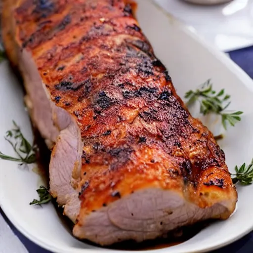 Image similar to juicy pork loin, delicious, cookbook photo, quality presentation