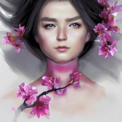 Prompt: dnd magical cape made out of blossoms, blossoming cape item featurette. digital painting, realistic shaded, realistic shaded lighting, fan art, pixiv, by ilya kuvshinov, child hybrid, realistic face and body hybrid, by magali villeneuve, artstation, by jeremy lipkin and by michael garmash and by rob rey.