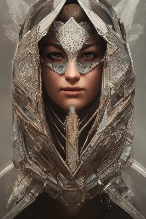 Image similar to symmetry!! portrait of knight in the style of horizon zero dawn, machine face, intricate, elegant, highly detailed, digital painting, artstation, concept art, smooth, sharp focus, illustration, art by artgerm and greg rutkowski and alphonse mucha, 8 k