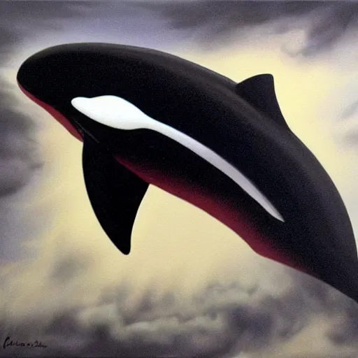 Prompt: a storm, shaped like an orca, on a stormy night, airbrush painting