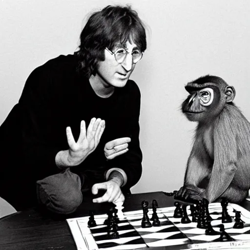 John Lennon plays in chess with a monkey Stable Diffusion