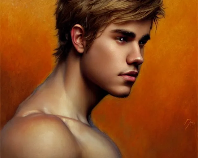 Image similar to attractive justin bieber as a god. highly detailed painting by gaston bussiere, craig mullins, j. c. leyendecker 8 k