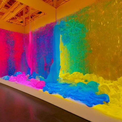 Prompt: : soft gooey shiny hypercolor art installation in museum